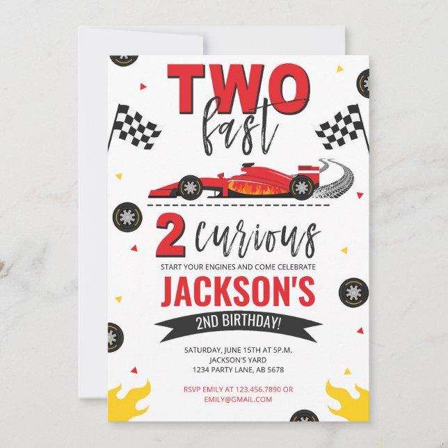 Two Fast 2 Curious Red Invitation (Front)