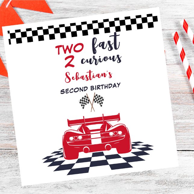 Two fast 2 curious second kids birthday napkin (Creator Uploaded)