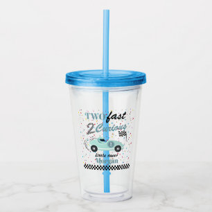 Two Fast 2Curious Blue Sports Car Second Birthday Acrylic Tumbler