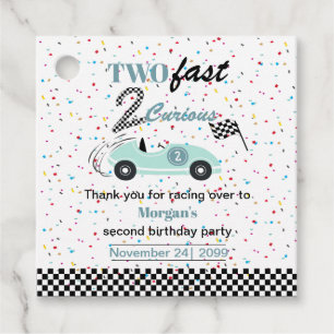 Two Fast 2Curious Blue Sports Car Second Birthday Favour Tags