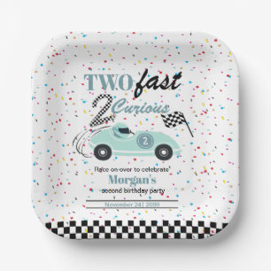 Two Fast 2Curious Blue Sports Car Second Birthday Paper Plate