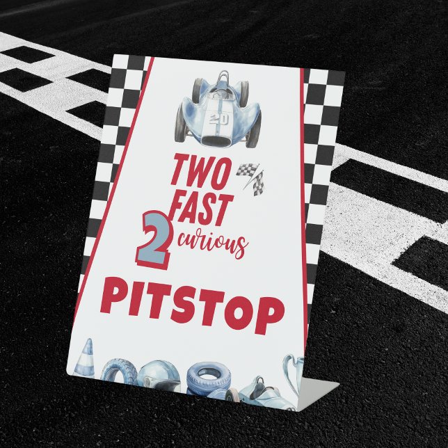 Two Fast 2nd birthday Boy Racing Car Pitstop Pedestal Sign (Creator Uploaded)