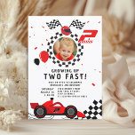 Two Fast 2nd Birthday Kids Cute Red Racing Car Invitation<br><div class="desc">Two Fast 2nd Birthday Kids Cute Red Racing Car Invitation features a cute red racing car with the text "Growing Up Two Fast!" in modern black typography script accented a red racing car, helmet, chequered flags, balloons, confetti and the number 2. Add your favourite photo in the frame. Perfect for...</div>