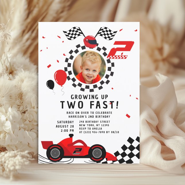 Two Fast 2nd Birthday Kids Cute Red Racing Car Invitation (Creator Uploaded)