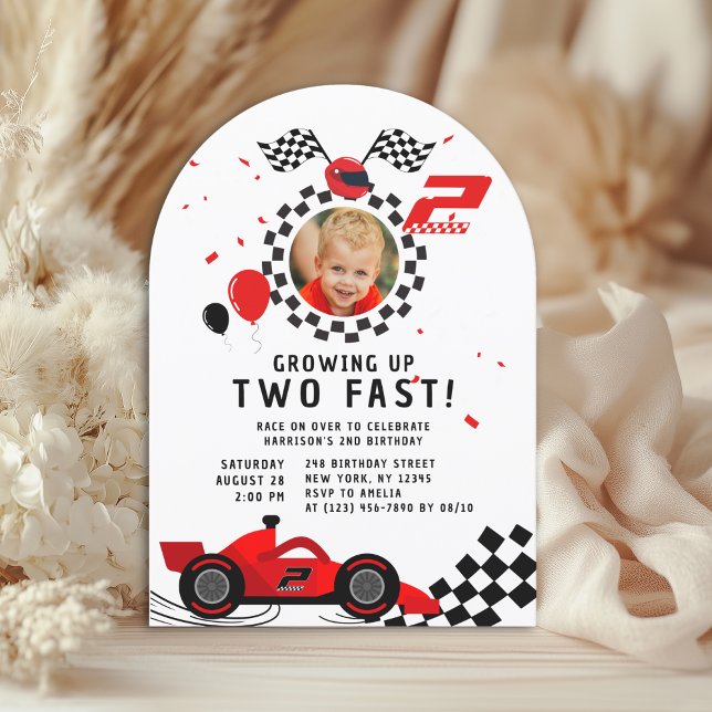 Two Fast 2nd Birthday Kids Cute Red Racing Car Invitation (Creator Uploaded)