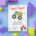 Two Fast 2nd Birthday Kids Monster Car Trucks Invitation<br><div class="desc">Two Fast 2nd Birthday Kids Monster Car Trucks Invitation features cute and colourful monster car trucks with the text "Two Fast" in modern red typography script accented with the number 2 and doodles. Perfect for kids second birthday party celebrations. Send in the mail or simply download the shareable downloadable digital...</div>