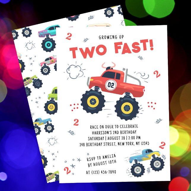 Two Fast 2nd Birthday Kids Monster Car Trucks Invitation (Creator Uploaded)