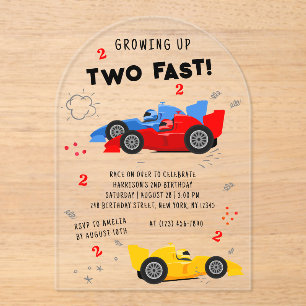 Two Fast 2nd Birthday Kids Racing Cars Acrylic Invitations