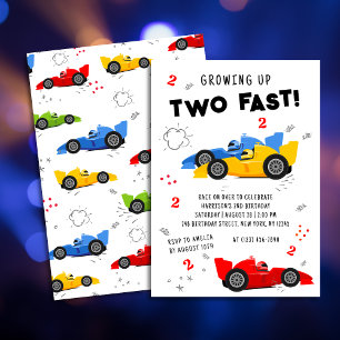 Two Fast 2nd Birthday Kids Racing Cars Invitation