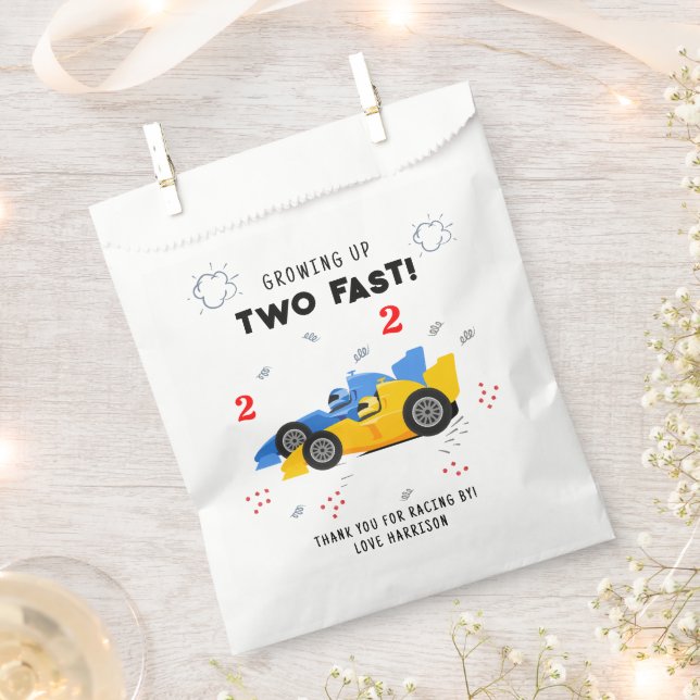 Two Fast 2nd Birthday Kids Racing Cars Name Favour Bags (Clipped)