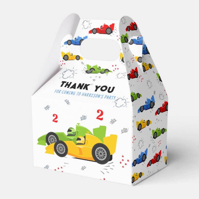 Two Fast 2nd Birthday Kids Racing Cars Name Favour Favour Box (Front Side)