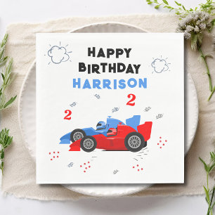 Two Fast 2nd Birthday Kids Racing Cars Name Napkin