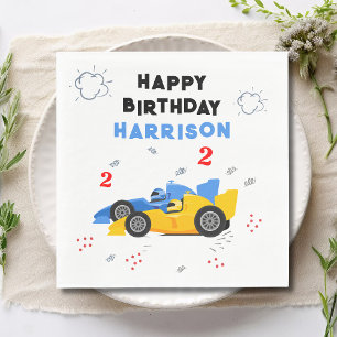 Two Fast 2nd Birthday Kids Racing Cars Name Napkin