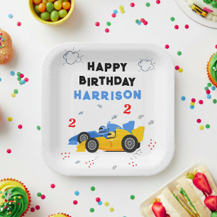 Two Fast 2nd Birthday Kids Racing Cars Name Paper Plate