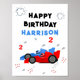 Two Fast 2nd Birthday Kids Racing Cars Name Poster