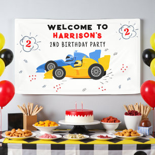 Two Fast 2nd Birthday Kids Racing Cars Welcome Banner