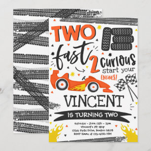 Two Fast 2nd Birthday Party Orange Race Car Party Invitation