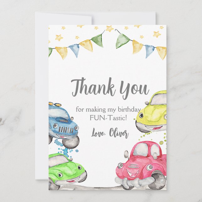Two Fast 2nd Birthday Race Car Thank You Card (Front)