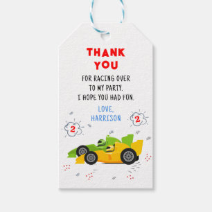 Two Fast 2nd Birthday Racing Cars Thank You Gift Tags