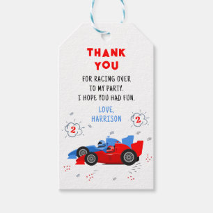 Two Fast 2nd Birthday Racing Cars Thank You Gift Tags