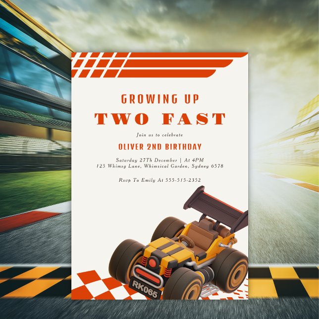 Two Fast 2nd Boy Race car Birthday Party Invitation (Creator Uploaded)