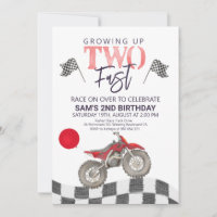 Two Fast Birthday Dirt bike theme Invitation.