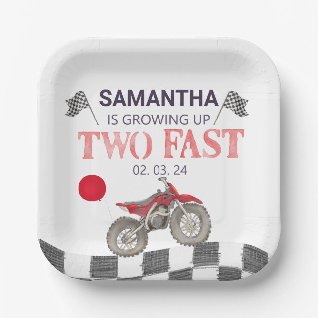 Two Fast Birthday Dirt Bike Theme Paper Plate (Front)