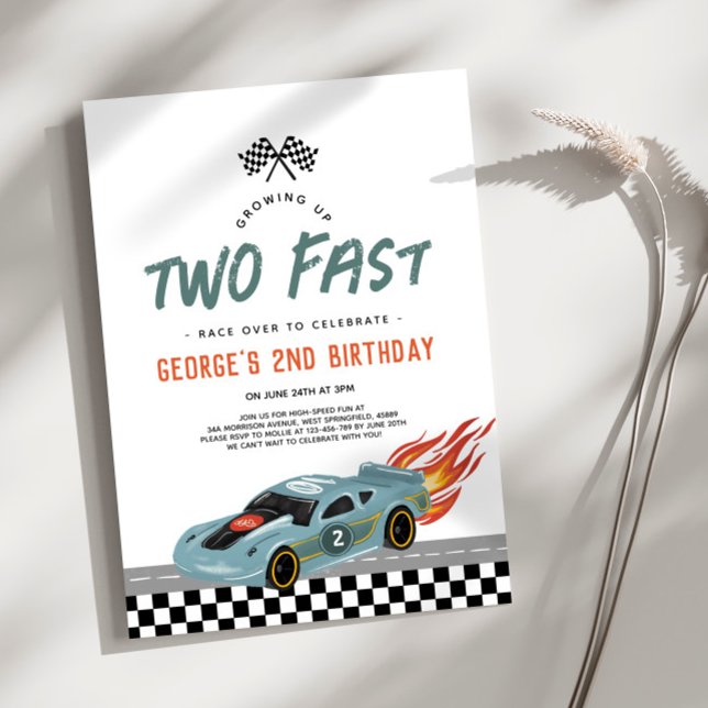 Two Fast Birthday Hot Cars and Burning Wheels Invitation (Creator Uploaded)