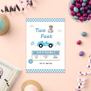 Two Fast  Birthday Invitation for Boy   Race Car