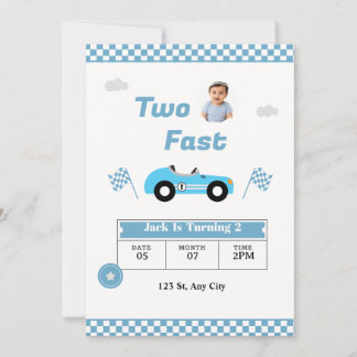Two Fast Birthday Invitation for Boy | Race Car