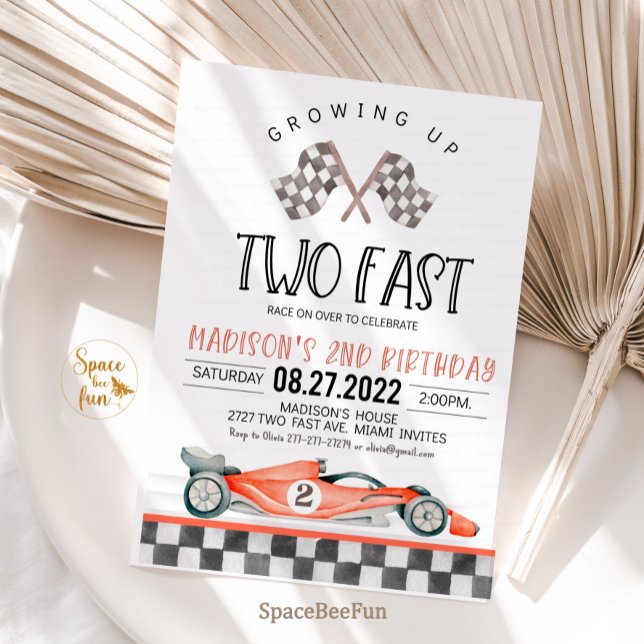 Two Fast Birthday Invitation Race Car 2nd Birthday (Two Fast Birthday Invitation Race Car 2nd Birthday Invite Racing Car Vintage Racecar 
)