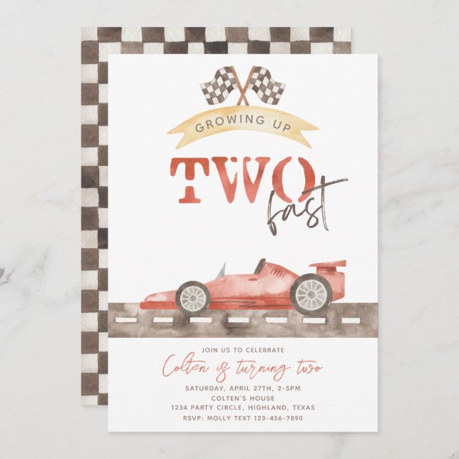 TWO Fast Birthday Invitation | Racing Invitation (Front/Back)