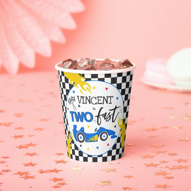 Two Fast Birthday Party Blue Race Car 2nd Birthday Paper Cups (Insitu)