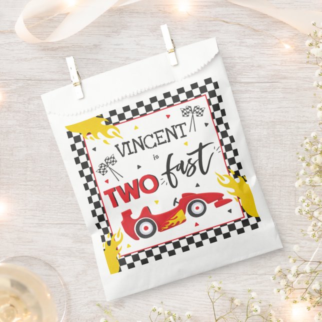 Two Fast Birthday Party Red Race Car 2nd Birthday Favour Bags (Clipped)