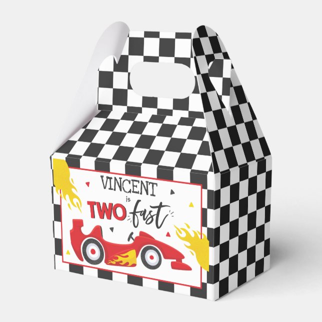 Two Fast Birthday Party Red Race Car 2nd Birthday Favour Box (Front Side)