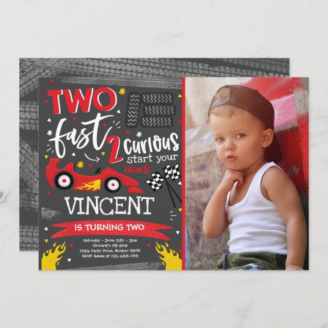 Two Fast Birthday Party Red Race Car 2nd Birthday Invitation (Front/Back)