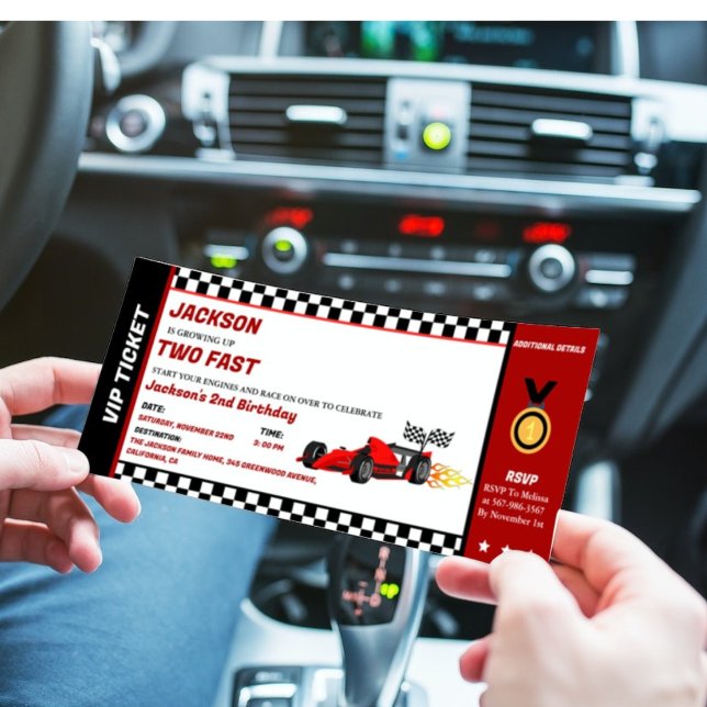Two Fast Birthday Race Car Racing Party Ticket Invitation (Creator Uploaded)