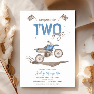Two Fast Blue Dirt Bike Birthday Invitation