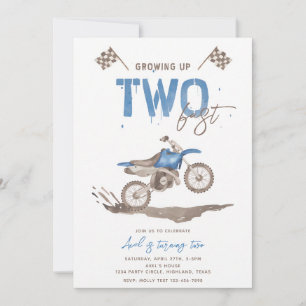 Two Fast Blue Dirt Bike Birthday Invitation