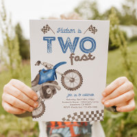 Two Fast Blue Dirt Bike Invitation