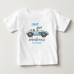 Two Fast Blue Race Car 2nd Birthday Invitation Baby T-Shirt