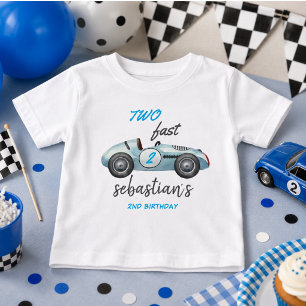 Two Fast Blue Race Car 2nd Birthday Invitation Baby T-Shirt