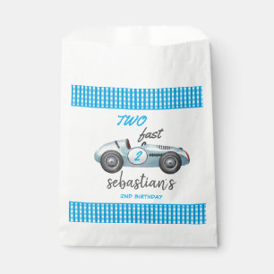 Two Fast Blue Race Car 2nd Birthday Invitation Favour Bags