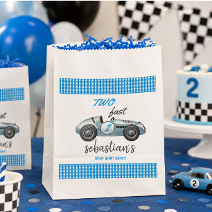 Two Fast Blue Race Car 2nd Birthday Invitation Favour Bags