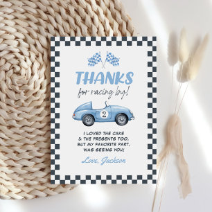 Two Fast Blue Race Car 2nd Birthday Thank You Card