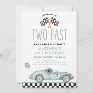 Two Fast Blue Race Car Birthday Invitation