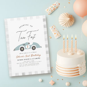 Two Fast Blue Race Car Boy 2nd Birthday Invitation