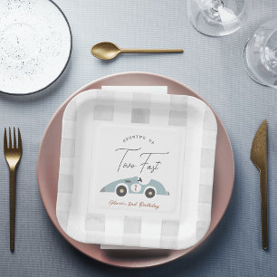 Two Fast Blue Race Car Boy 2nd Birthday Paper Plate