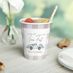 Two Fast Blue Race Car Boy 2ne Birthday Paper Cups