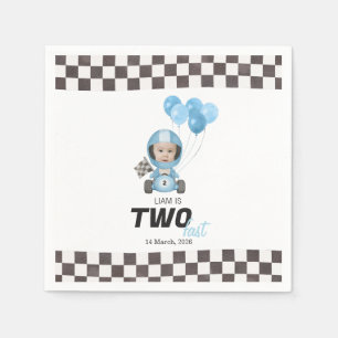 Two Fast Blue Race Car Custom Photo 2nd Birthday Napkin